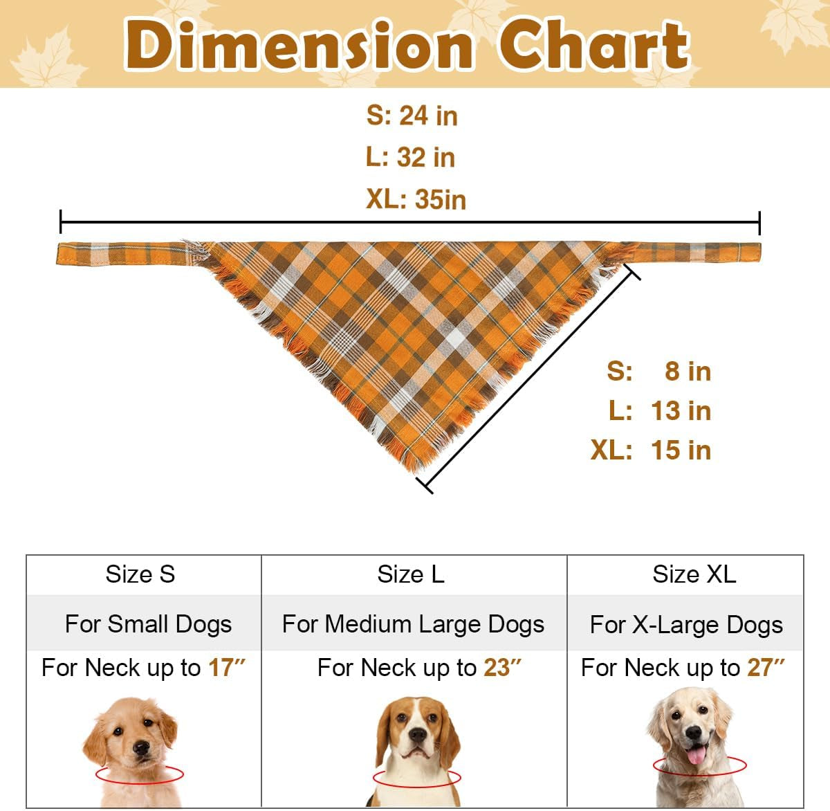 Fall Dog Bandanas 2 Pack, Autumn Thanksgiving Dog Bandana XL, Orange Plaid Pet Scarf for Boy and Girl, Holiday Bandanas Triangle Bibs for Large X-Large Dogs