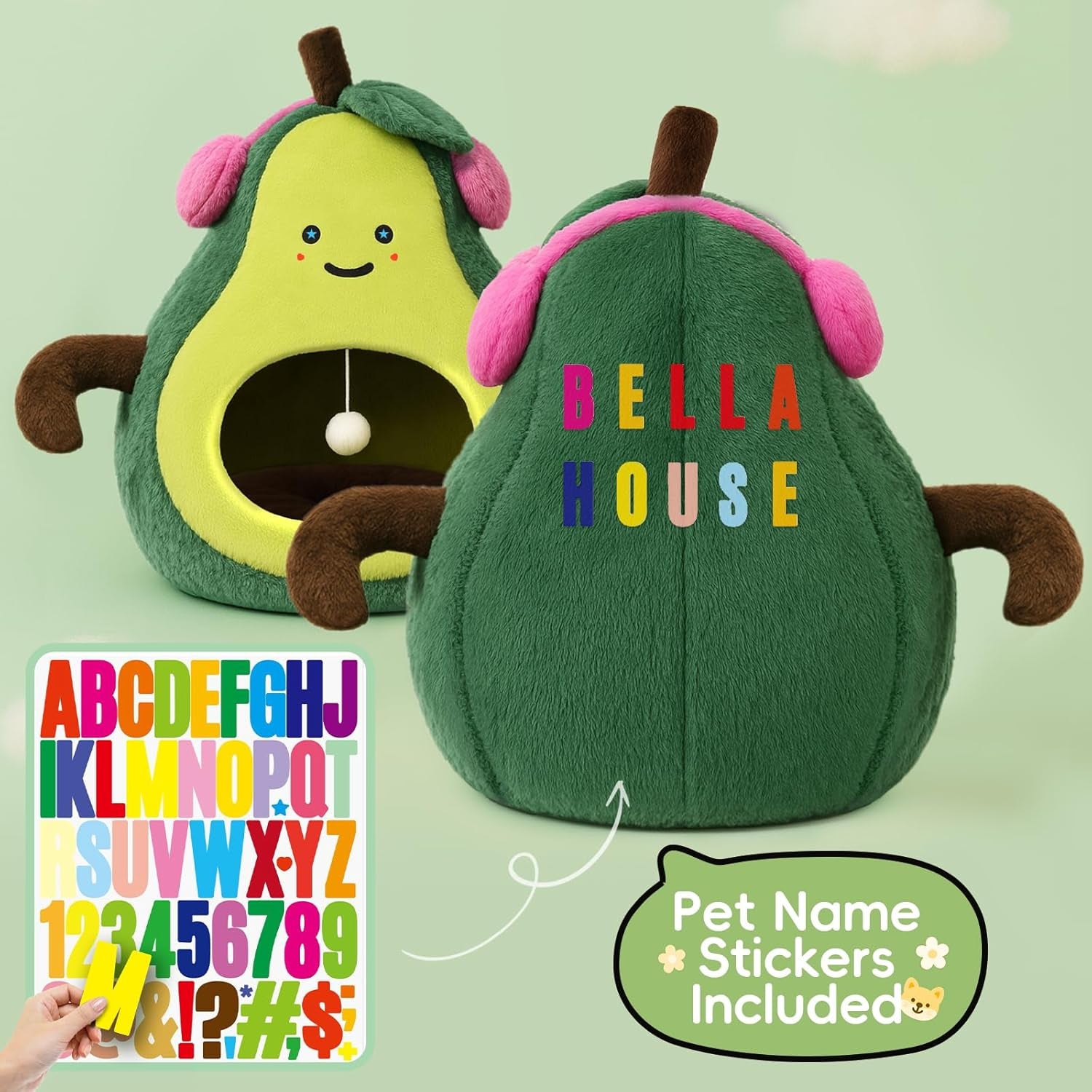 The Avo-Cuddle Cave - Cute Cat Beds for Indoor Cats- Soft Washable Pet Beds - Funny Avocado Cat Cave