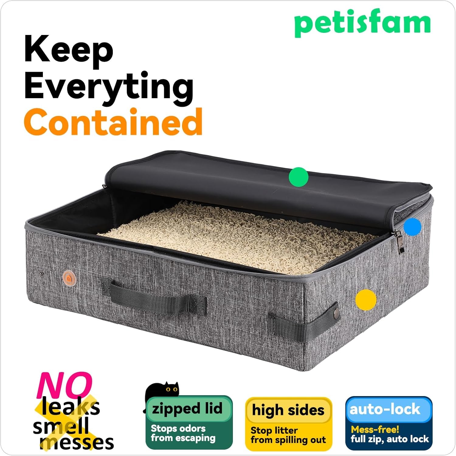 Portable Cat Travel Litter Box. Easy Use in the Car. No Leakage, Smell and Messes. One-Handed Carrying for Road Trip, Hotel Stays, Car and Airplane