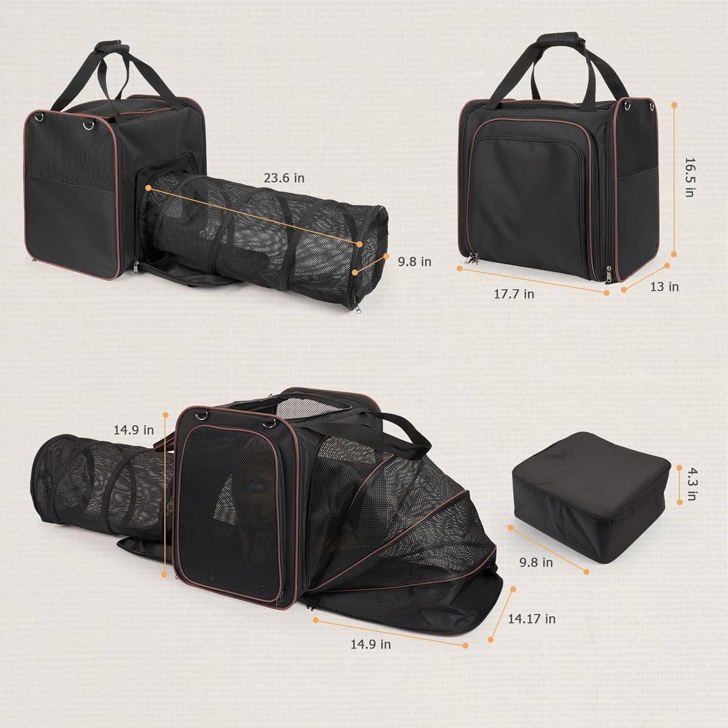 Cat Travel Carrier with Litter Box for Car, Expandable Cat Carrier with Pop Out Tunnel, Cat Carrier for Car Travel Long Distance, up to 20 Lb to Road Trip, Camping, Black