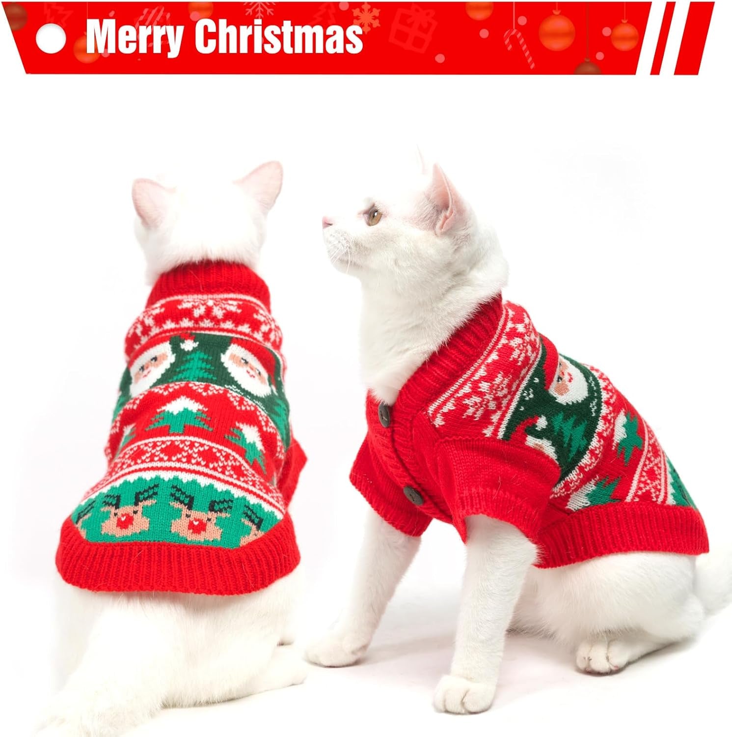 Christmas Sweater - Stylish Knitted Outfit for Cats, Soft Clothes, Knitwear Xmas Sweater with Sleeve, Warm Apparel for Kittens and All Cats, Medium
