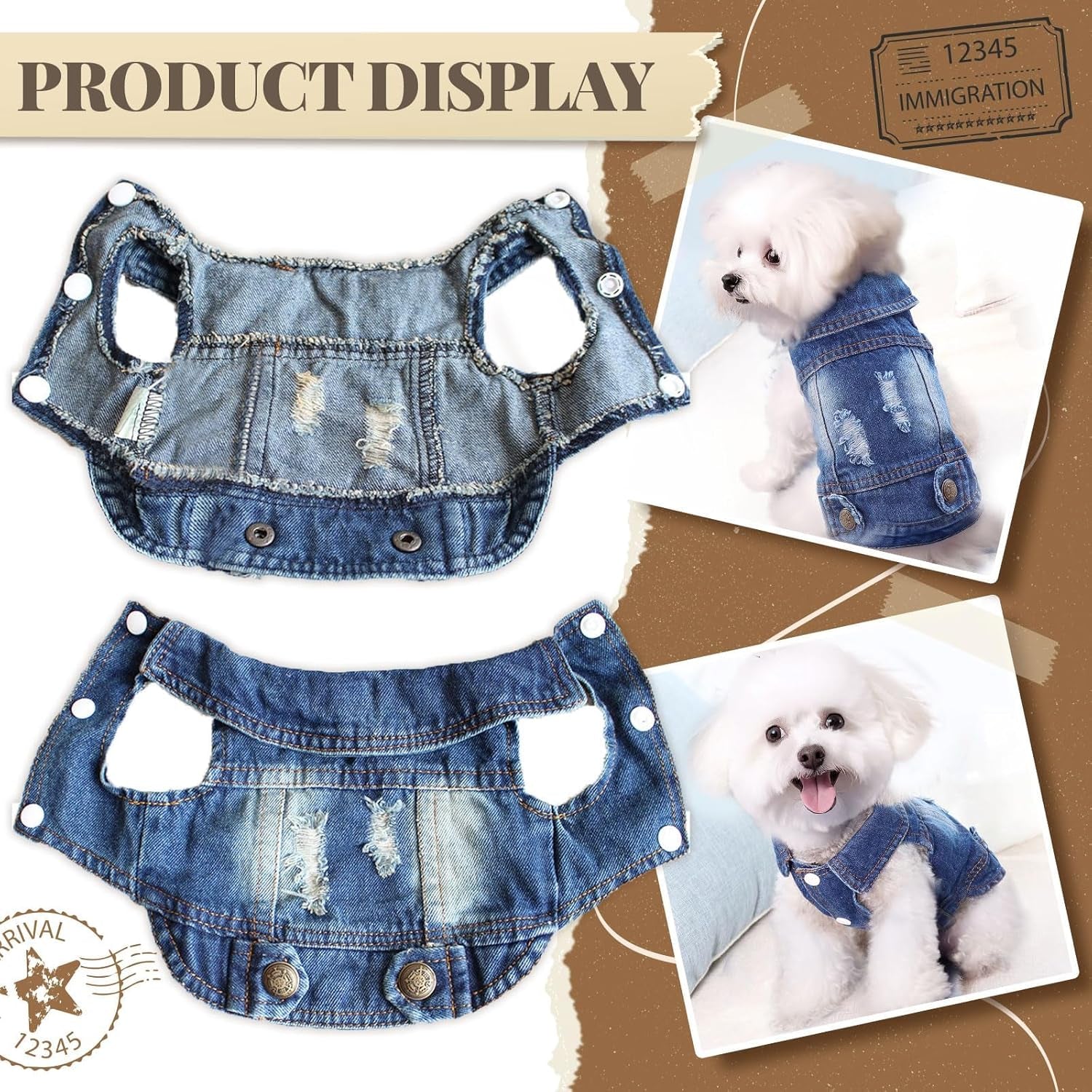Cool Dog Jean Jacket Small Puppy Outfits Frenchie Clothes Denim Coats for Small Medium Dogs Cats Boys Girls Pet Vest Dog Shirt Clothing Doggy Costume (Blue, Xs(Suggest 2-4 Lbs))