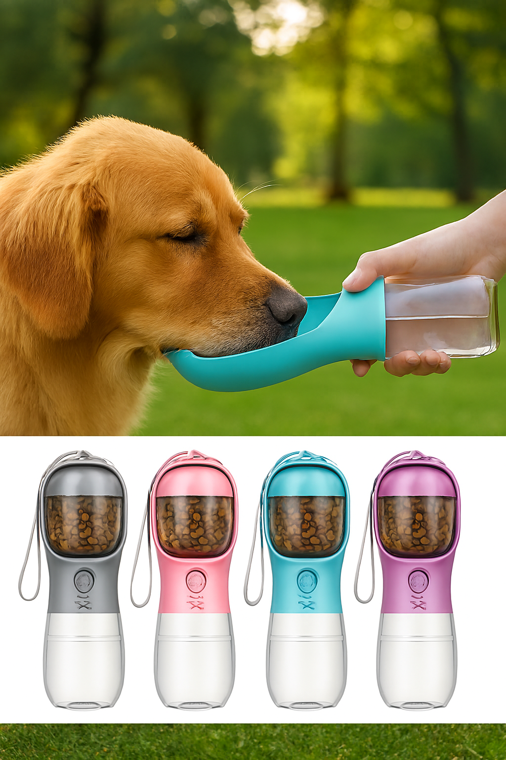 Dog drinking water from portable water bottle