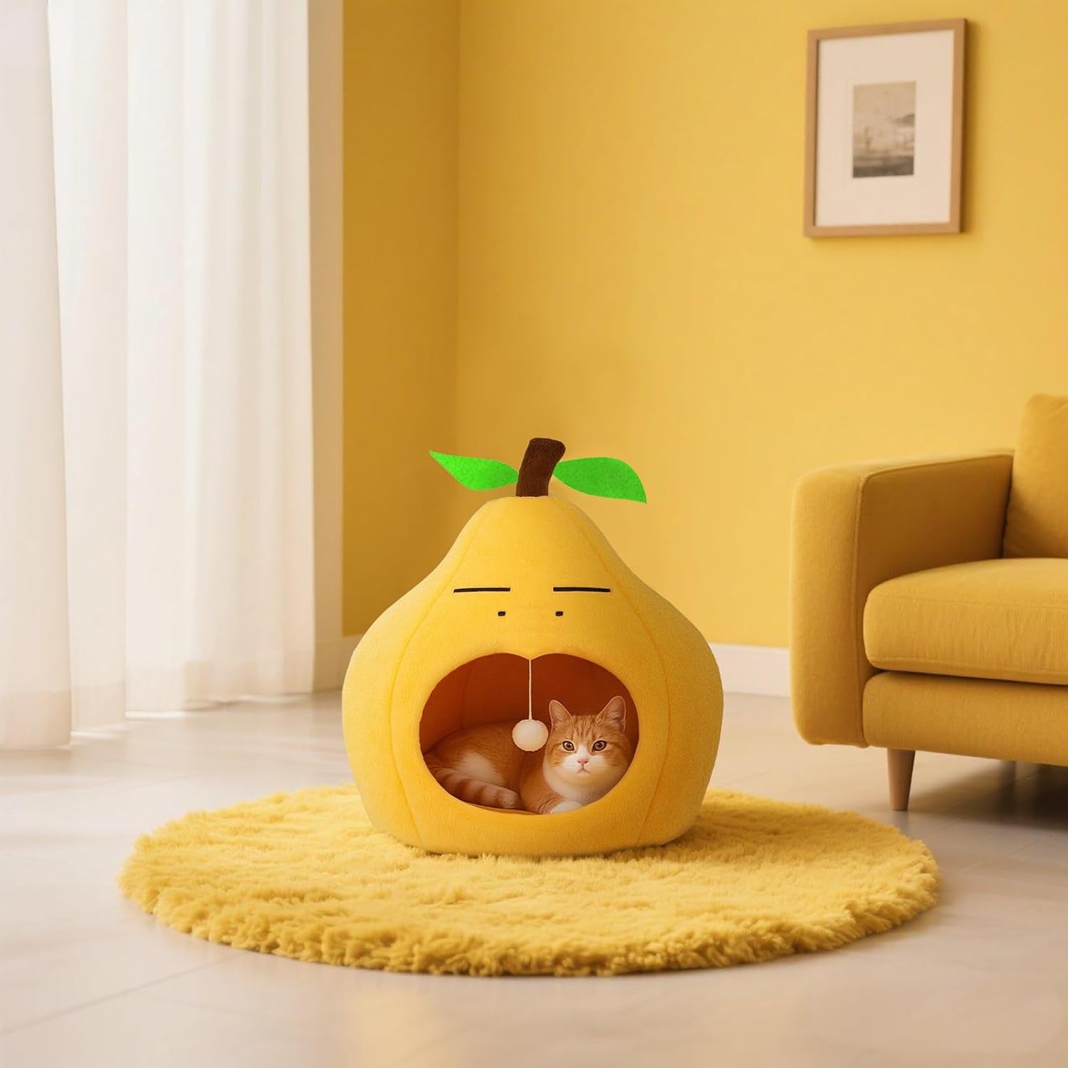 The Purrfect Pear Hideaway - Cute Cat Beds for Indoor Cats -Soft Washable Pet Bed - Funny Pear Cat Cave