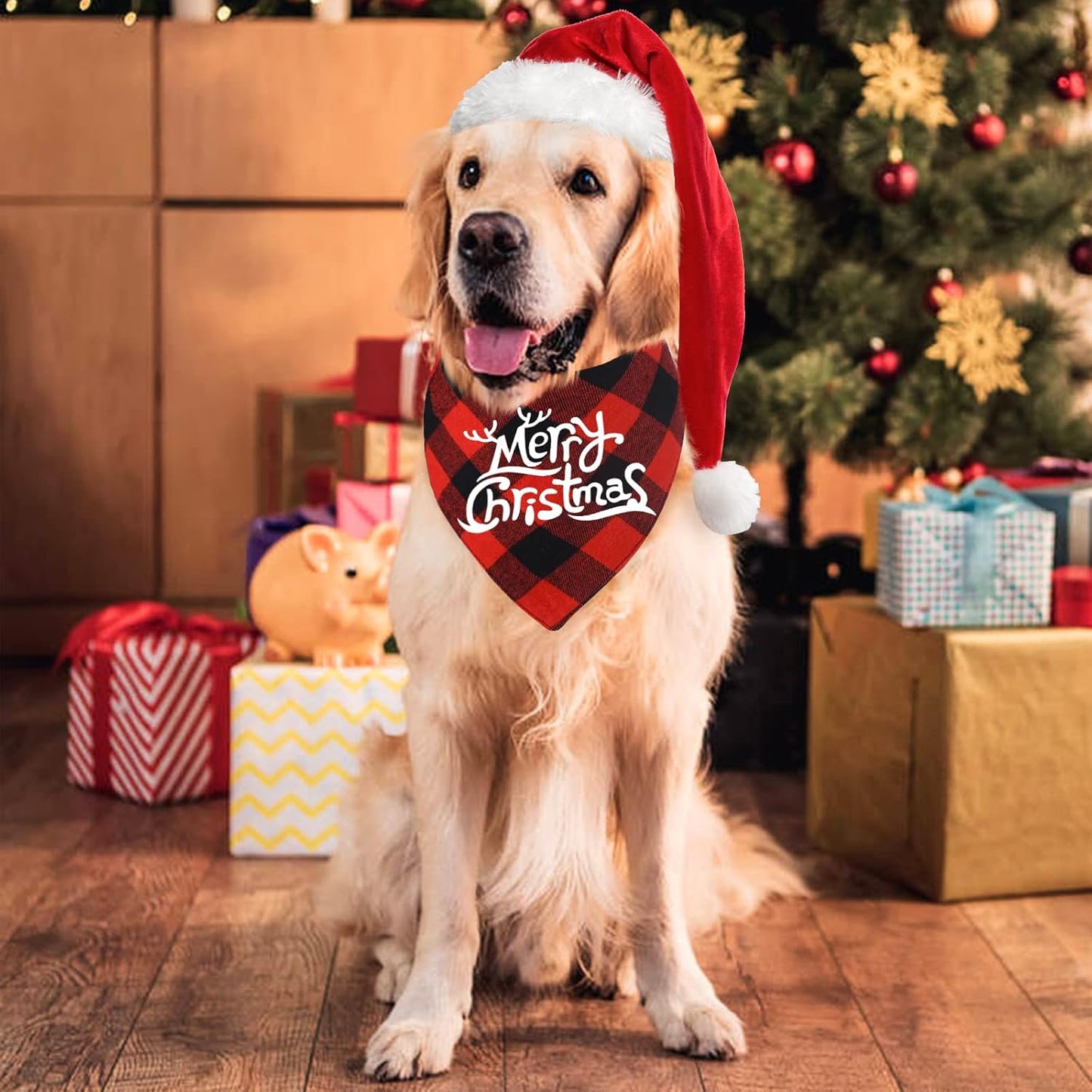 Merry & Bright Bandana Duo - 2 Pack Dog Bandanas Christmas Classic Buffalo Plaid Dog Bandana