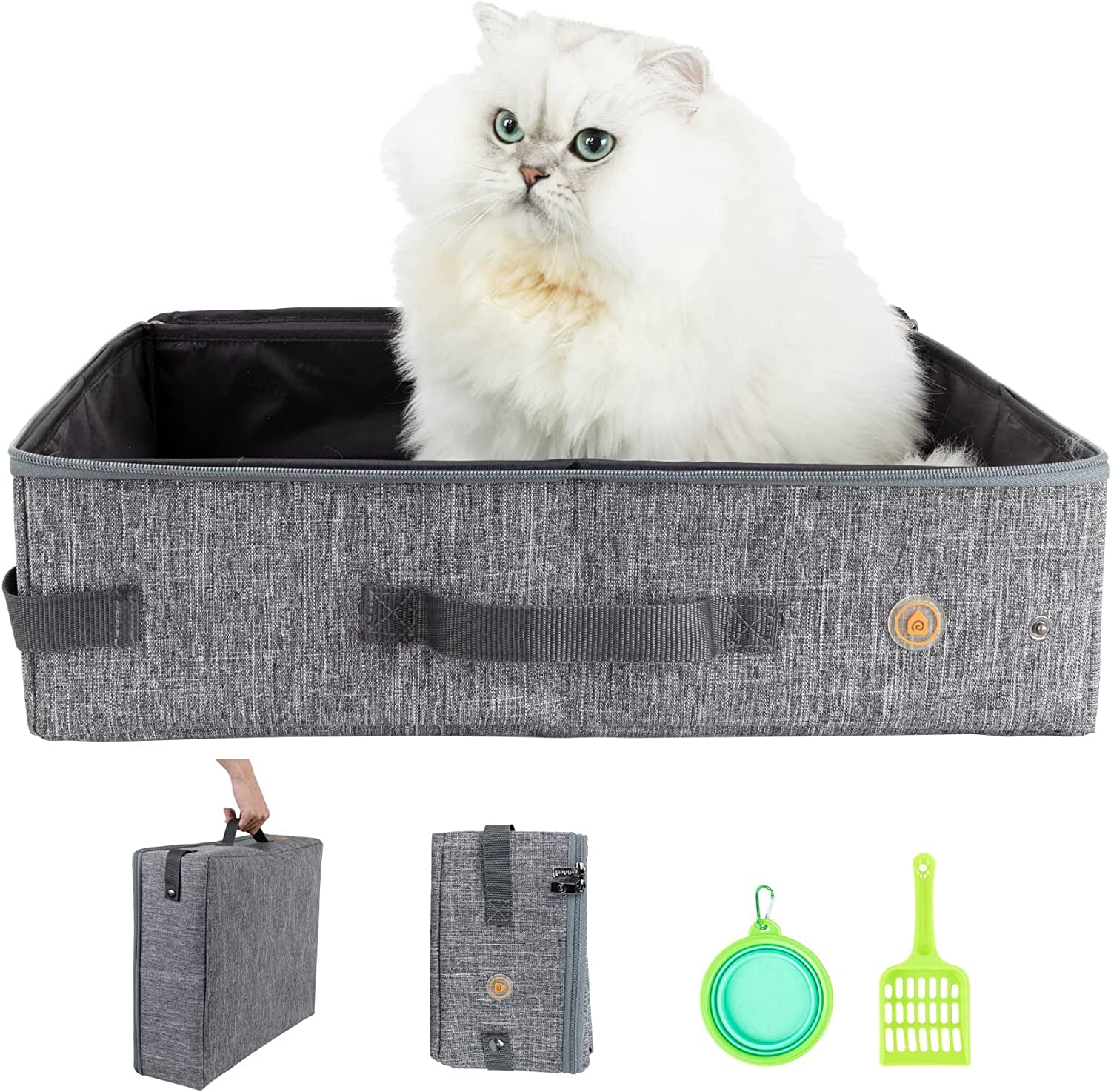 Portable Cat Travel Litter Box. Easy Use in the Car. No Leakage, Smell and Messes. One-Handed Carrying for Road Trip, Hotel Stays, Car and Airplane