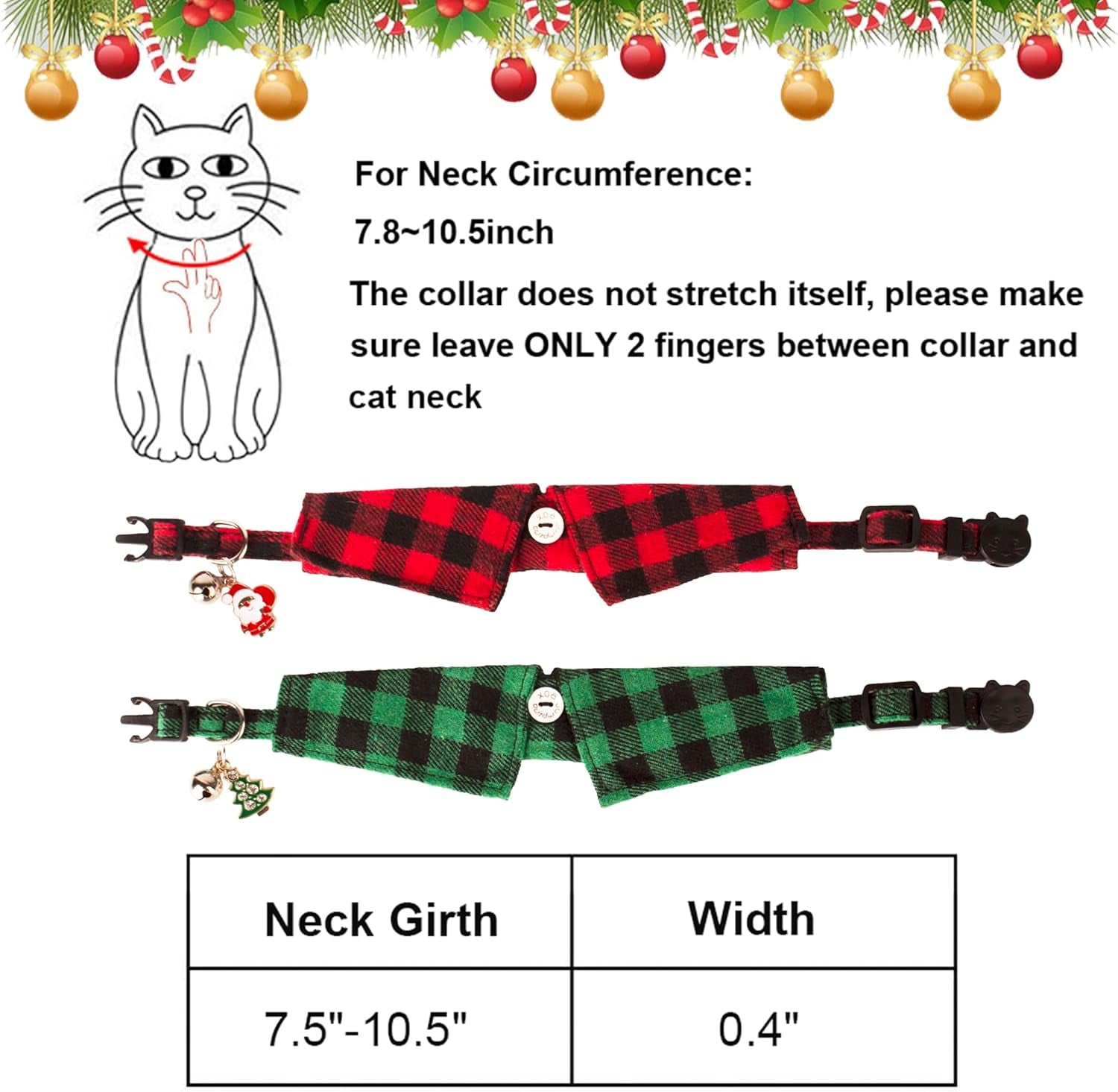 Christmas Cat Collars Breakaway with Bow Tie Bell, 2 Pack Red Green Plaid Xmas Collar with Removable Shirt Collar, Plaid Christmas Collars for Cats and Kittens