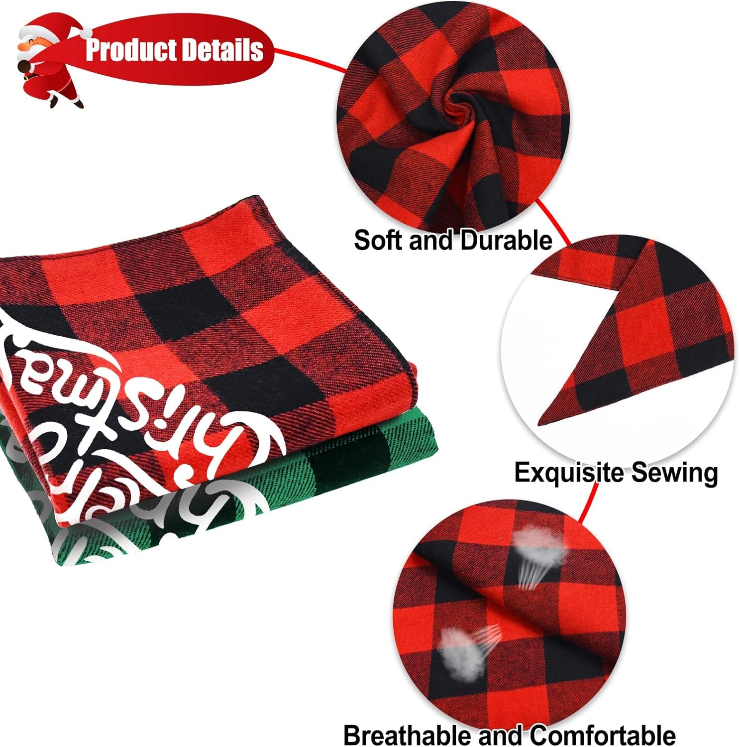 Merry & Bright Bandana Duo - 2 Pack Dog Bandanas Christmas Classic Buffalo Plaid Dog Bandana