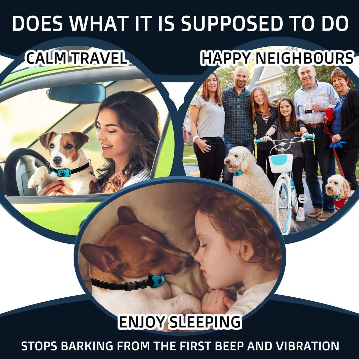 Anti Bark Collar - No Shock Training Dog Collar - Humane with Vibration and Sound Barking Collar for Small Medium Large Dogs 5-100Lbs - 2 Pack Blue Orange (Battery)