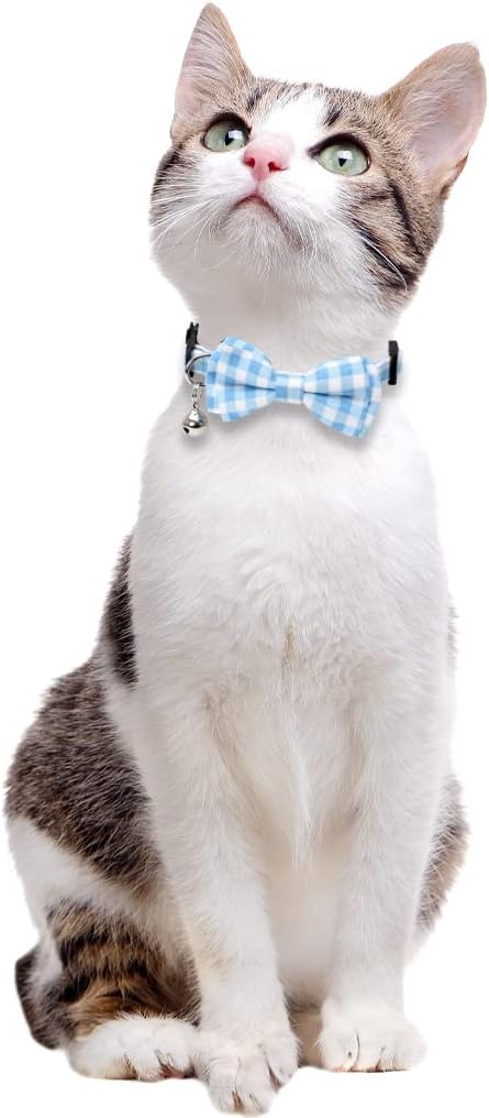 2 Pack/Set Cat Collar Breakaway with Cute Bow Tie and Bell Plaid Flower for Kitty Adjustable Safety