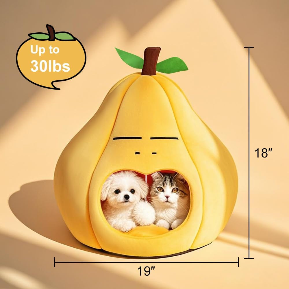 The Purrfect Pear Hideaway - Cute Cat Beds for Indoor Cats -Soft Washable Pet Bed - Funny Pear Cat Cave
