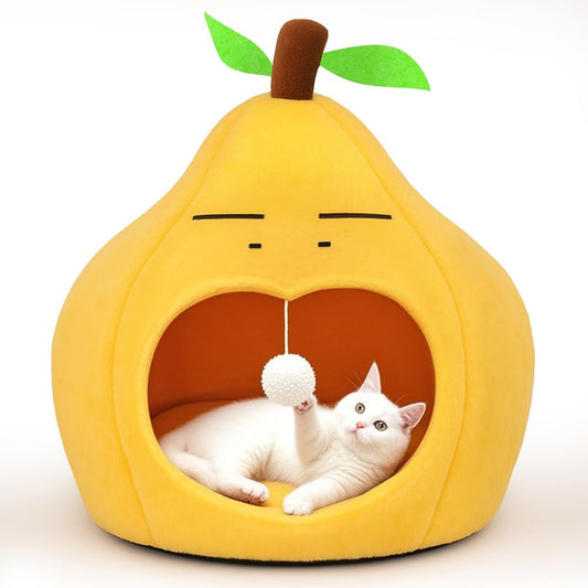 The Purrfect Pear Hideaway - Cute Cat Beds for Indoor Cats -Soft Washable Pet Bed - Funny Pear Cat Cave