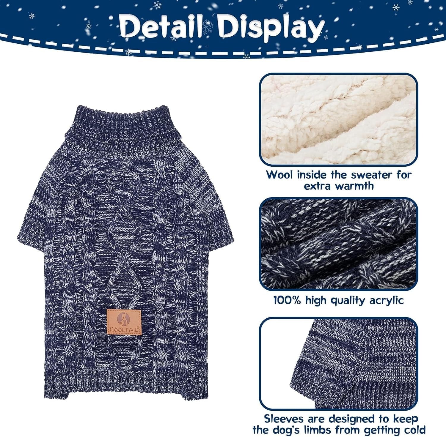 Knit Turtleneck Dog Sweater for Small Medium Large Dogs, Warm Puppy Clothes for Fall Winter, Cozy Sweatshirts Dog Coats for Cold Weather, Pullover Pet Jumper for Puppy Cats SM