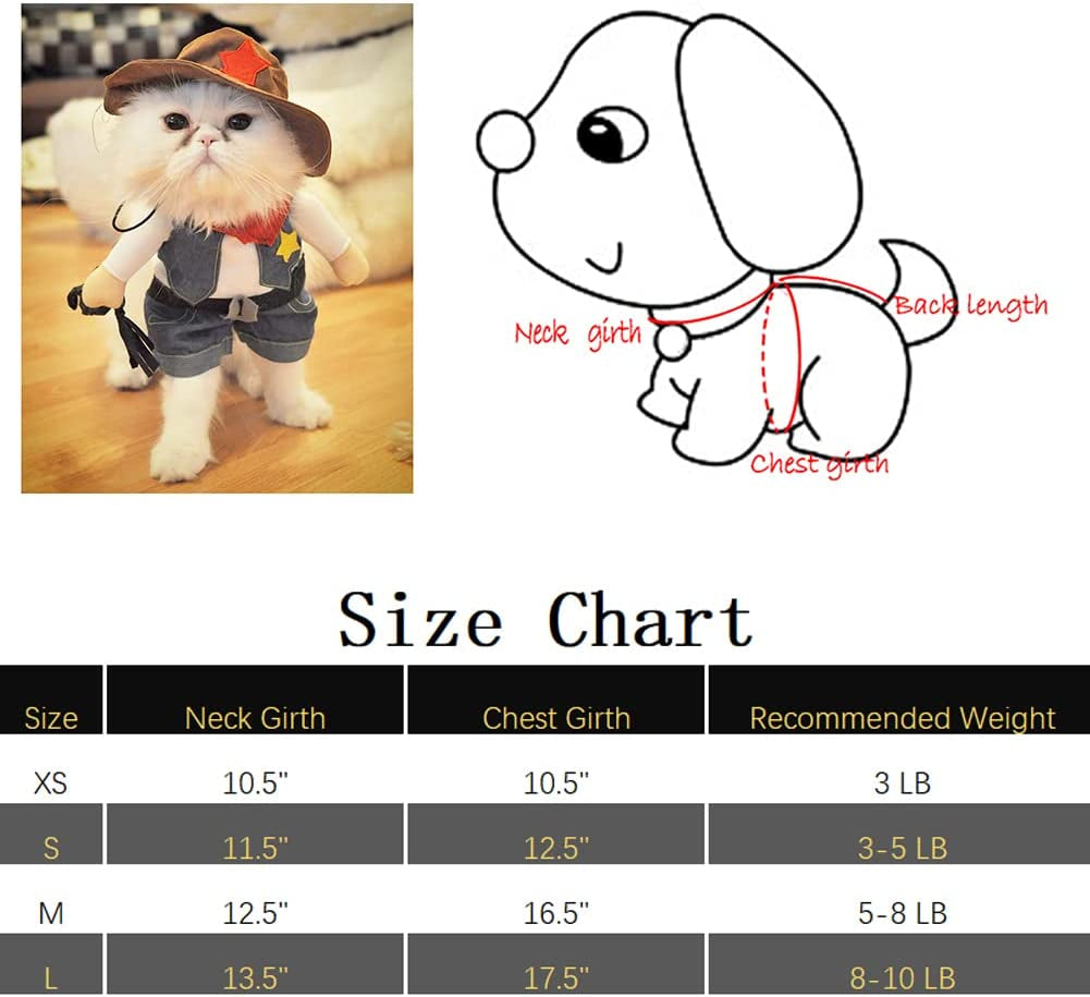 Cowboy Dog Costume with Hat - Cat & Small Dog Clothes - Blue (X-Small)