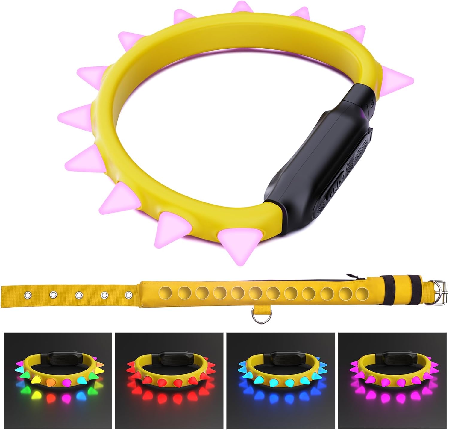 Light up Dog Collar Rechargeable LED Pet Collar with Wireless Remote Control Waterproof Dog Collar for Night Walking Adjustable Pet Safety Necklace for Small Medium Large Dogs(Black)