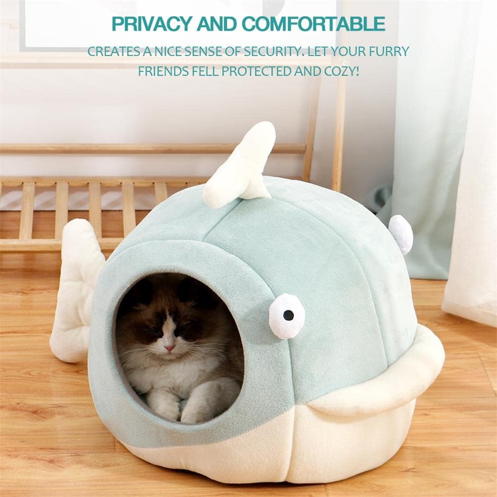 The Dolph-Inn Dream Cave- Cat Beds for Indoor Cats - Cat Bed Cave with Removable Washable Cushioned Pillow, Calming Cozy Soft Dolphin Cat Cave