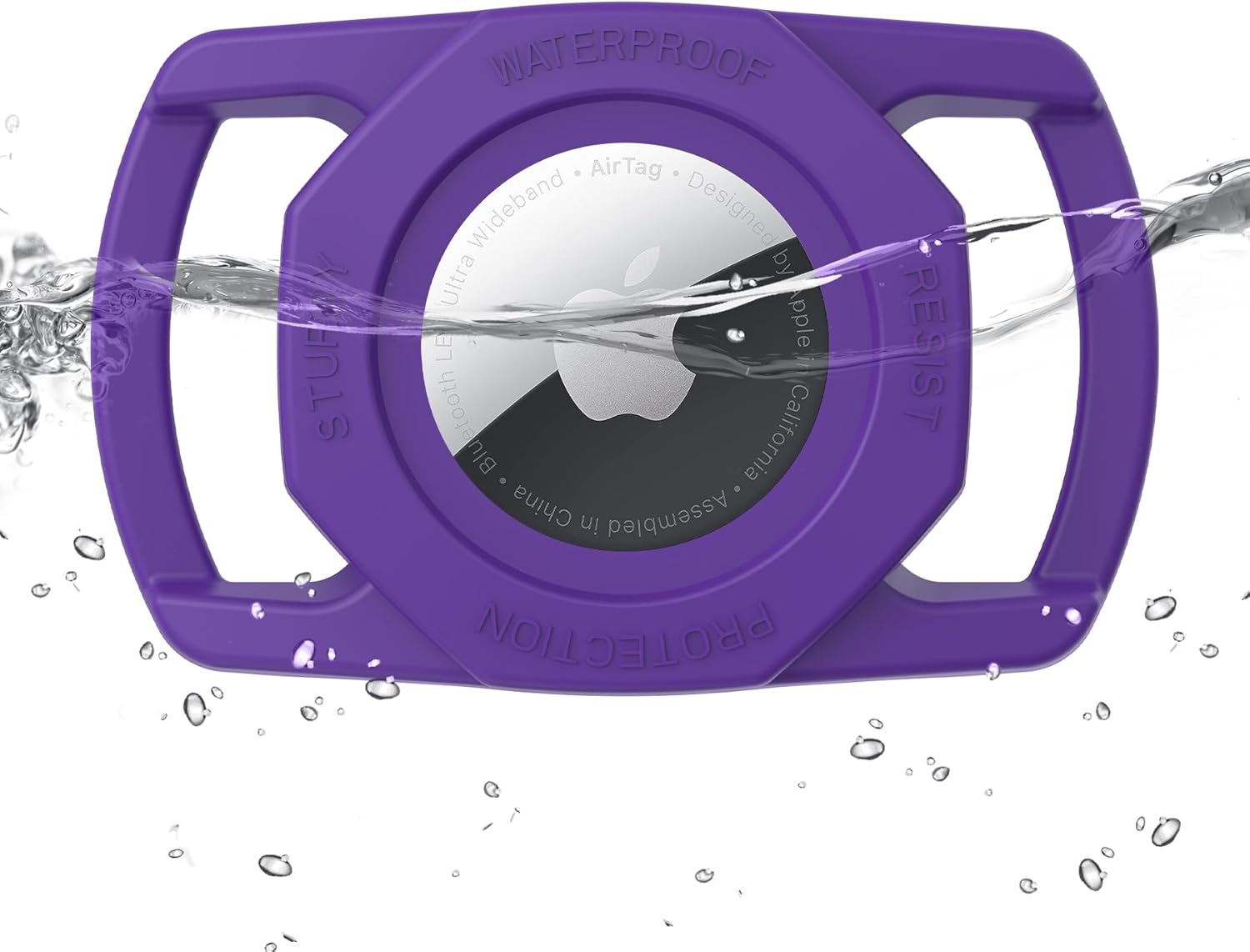 Purple waterproof airtag case on a white background