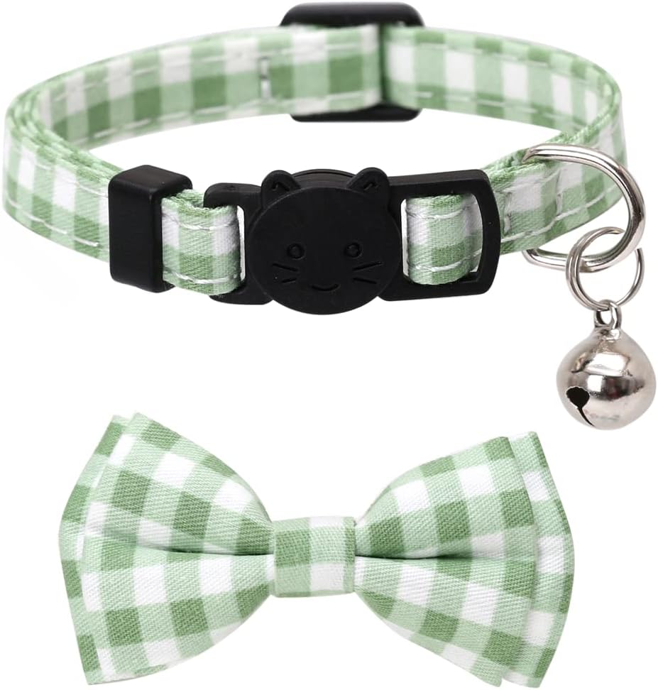 2 Pack/Set Cat Collar Breakaway with Cute Bow Tie and Bell Plaid Flower for Kitty Adjustable Safety