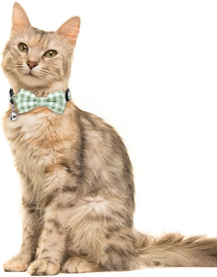 2 Pack/Set Cat Collar Breakaway with Cute Bow Tie and Bell Plaid Flower for Kitty Adjustable Safety