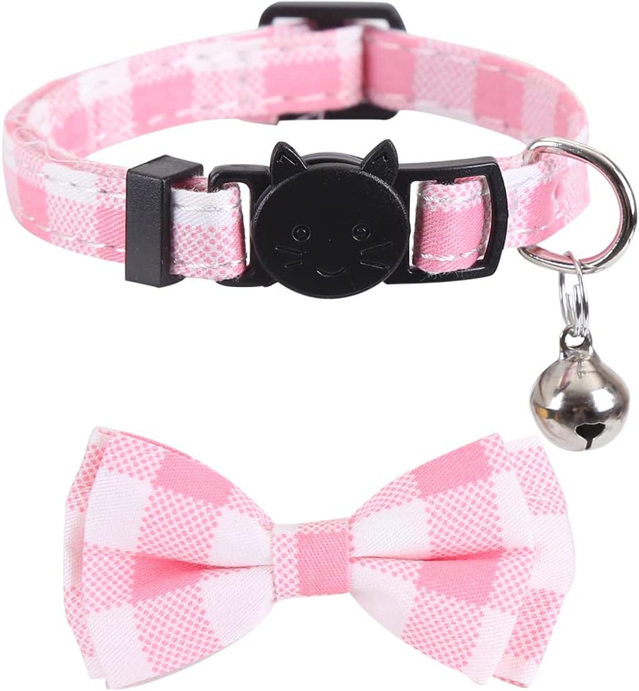 2 Pack/Set Cat Collar Breakaway with Cute Bow Tie and Bell Plaid Flower for Kitty Adjustable Safety