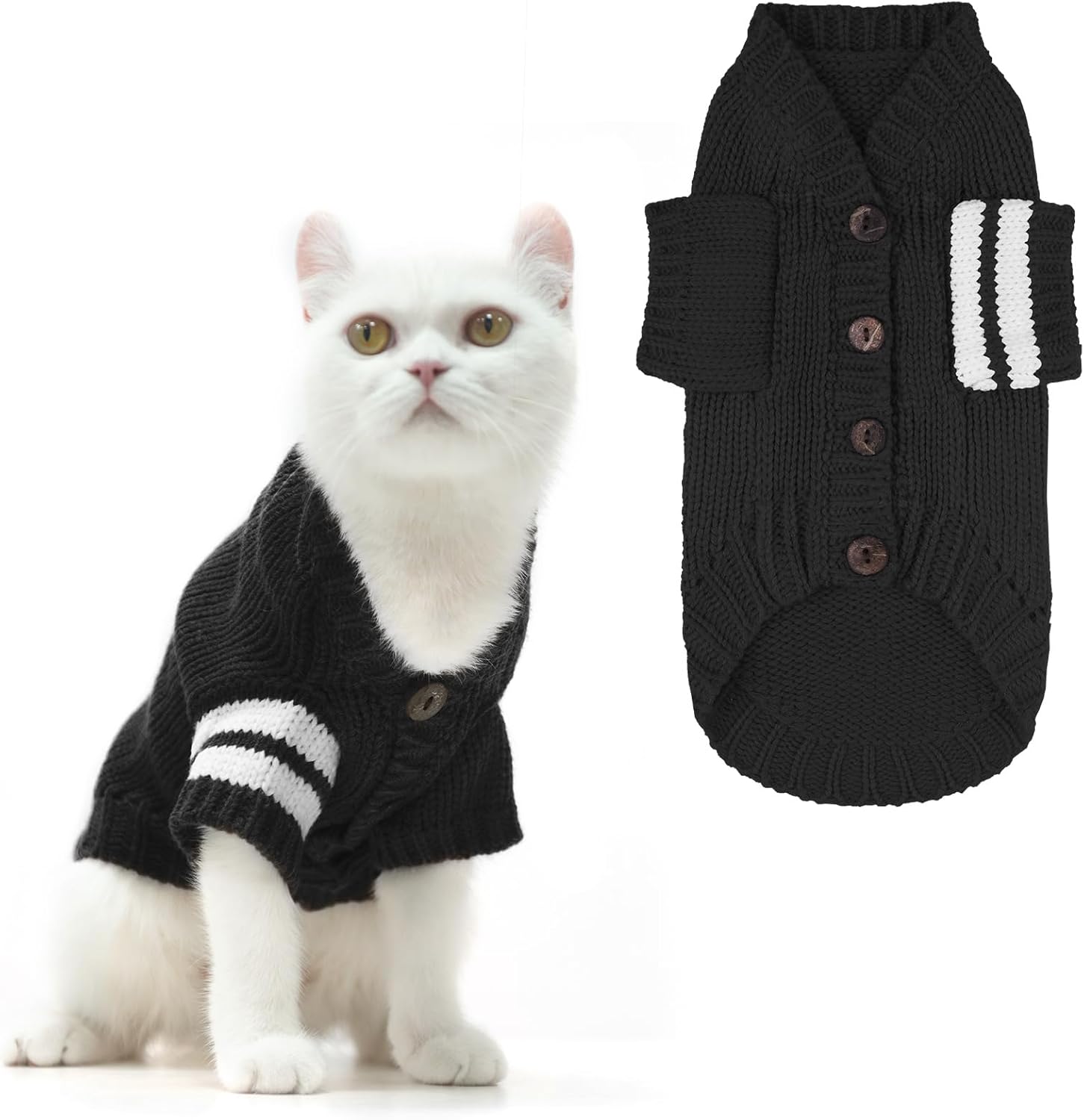 Cat Sweater for Cold Weather - Stylish Knitted Sweatshirt with Sleeves, Winter Kitten Clothes for All Different Cats (Small, Black)