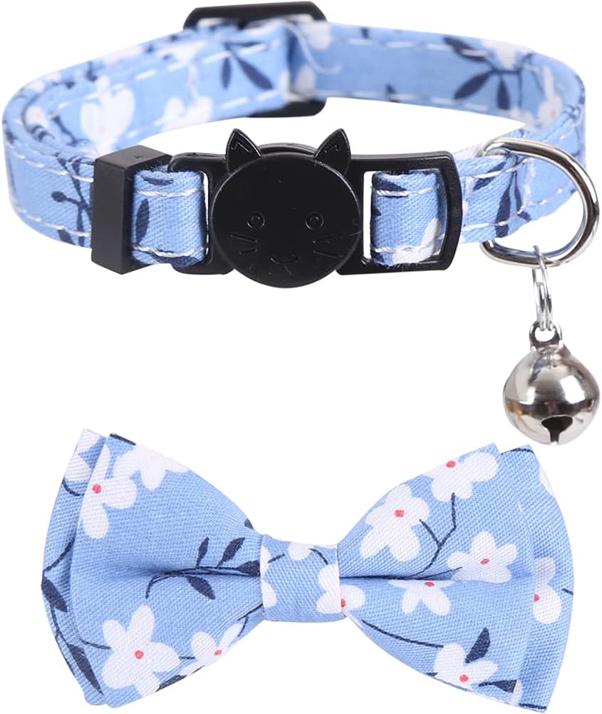 2 Pack/Set Cat Collar Breakaway with Cute Bow Tie and Bell Plaid Flower for Kitty Adjustable Safety