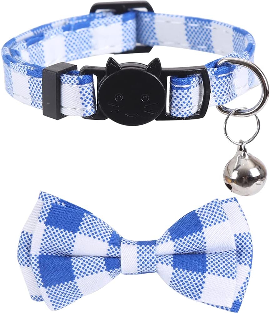 2 Pack/Set Cat Collar Breakaway with Cute Bow Tie and Bell Plaid Flower for Kitty Adjustable Safety