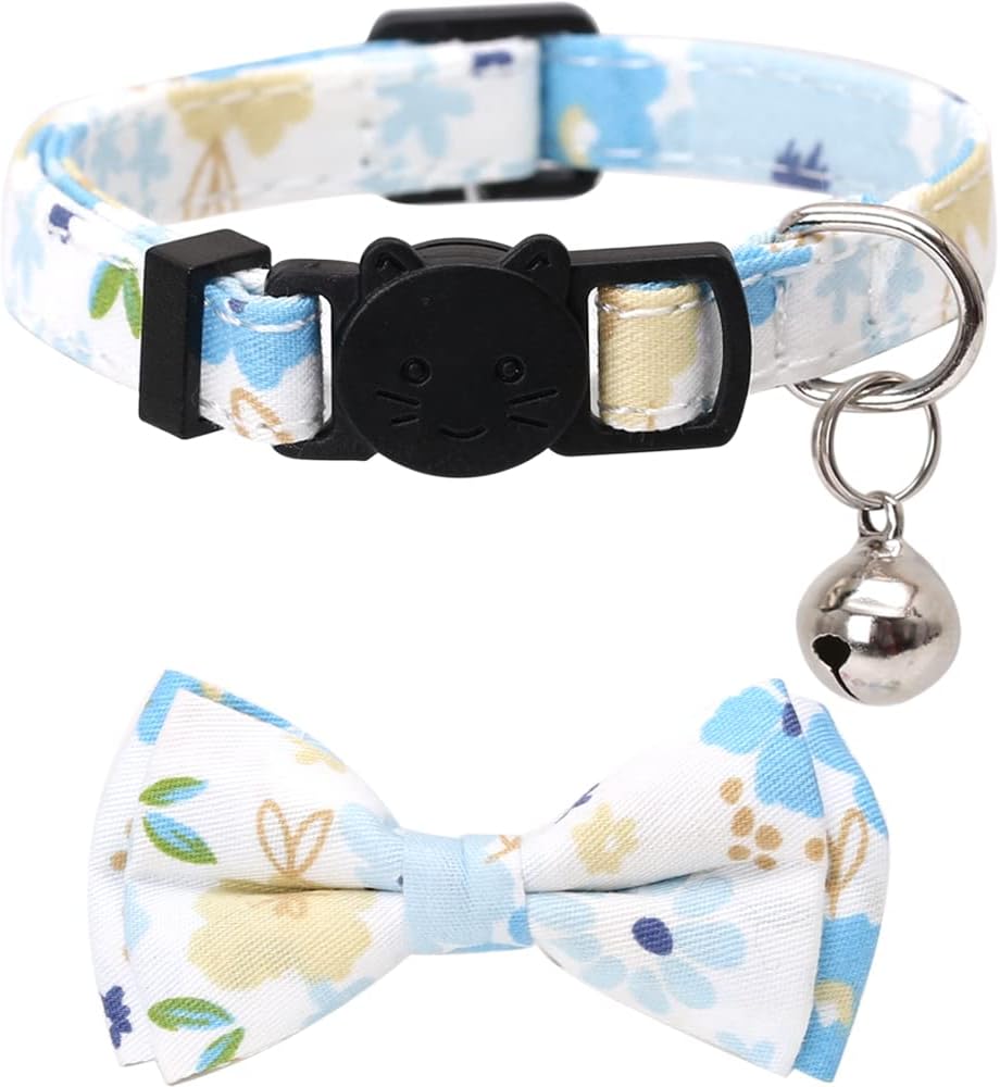 2 Pack/Set Cat Collar Breakaway with Cute Bow Tie and Bell Plaid Flower for Kitty Adjustable Safety