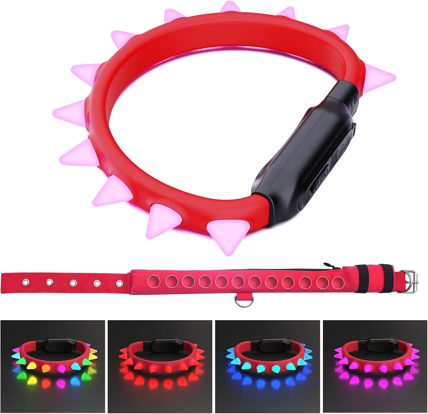 Light up Dog Collar Rechargeable LED Pet Collar with Wireless Remote Control Waterproof Dog Collar for Night Walking Adjustable Pet Safety Necklace for Small Medium Large Dogs(Black)