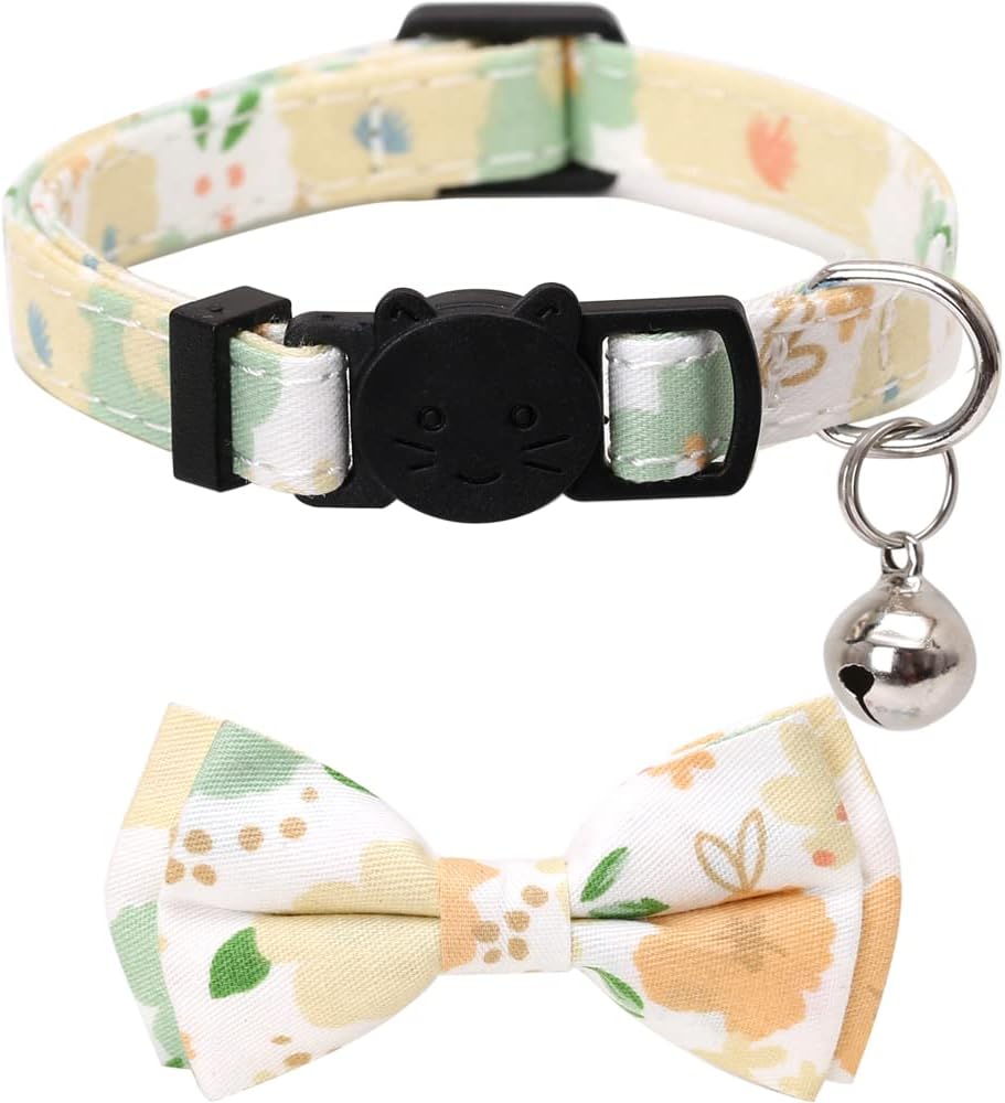 2 Pack/Set Cat Collar Breakaway with Cute Bow Tie and Bell Plaid Flower for Kitty Adjustable Safety