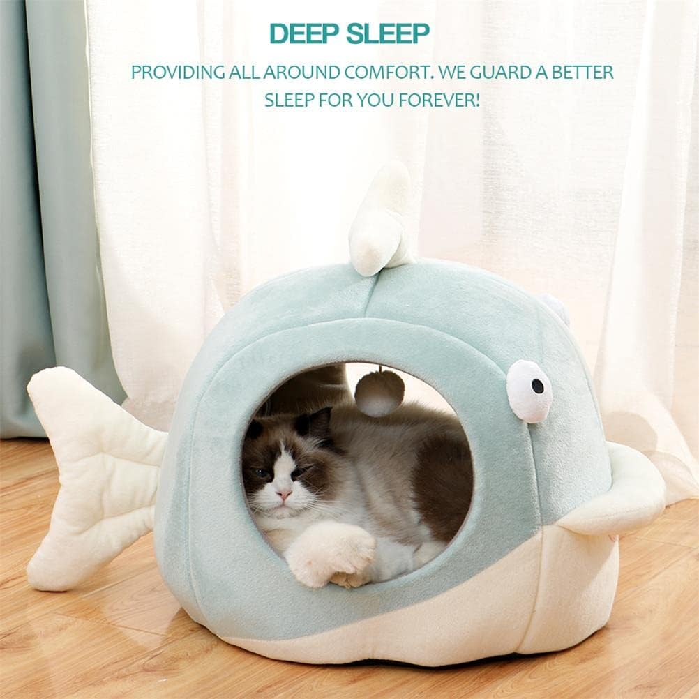 The Dolph-Inn Dream Cave- Cat Beds for Indoor Cats - Cat Bed Cave with Removable Washable Cushioned Pillow, Calming Cozy Soft Dolphin Cat Cave