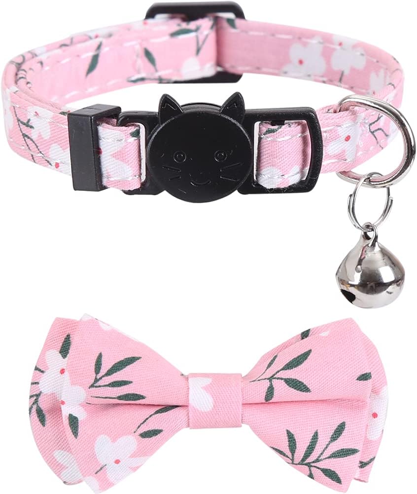 2 Pack/Set Cat Collar Breakaway with Cute Bow Tie and Bell Plaid Flower for Kitty Adjustable Safety