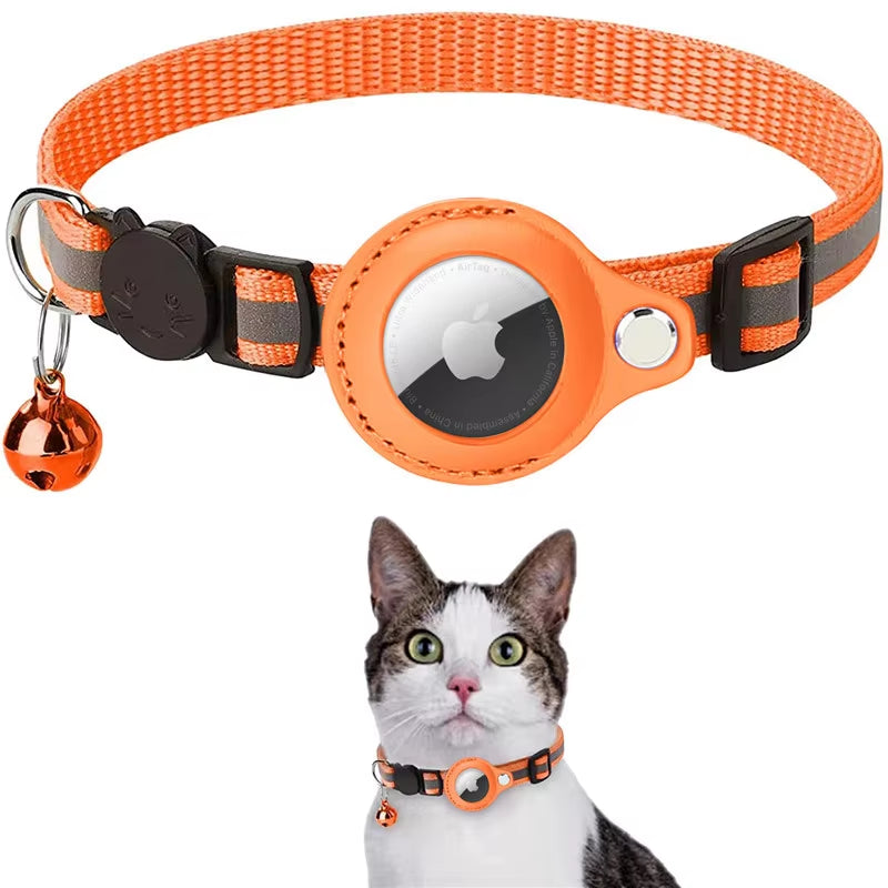 Reflective cat collar with AirTag holder and breakaway safety design for curious cats
in orange