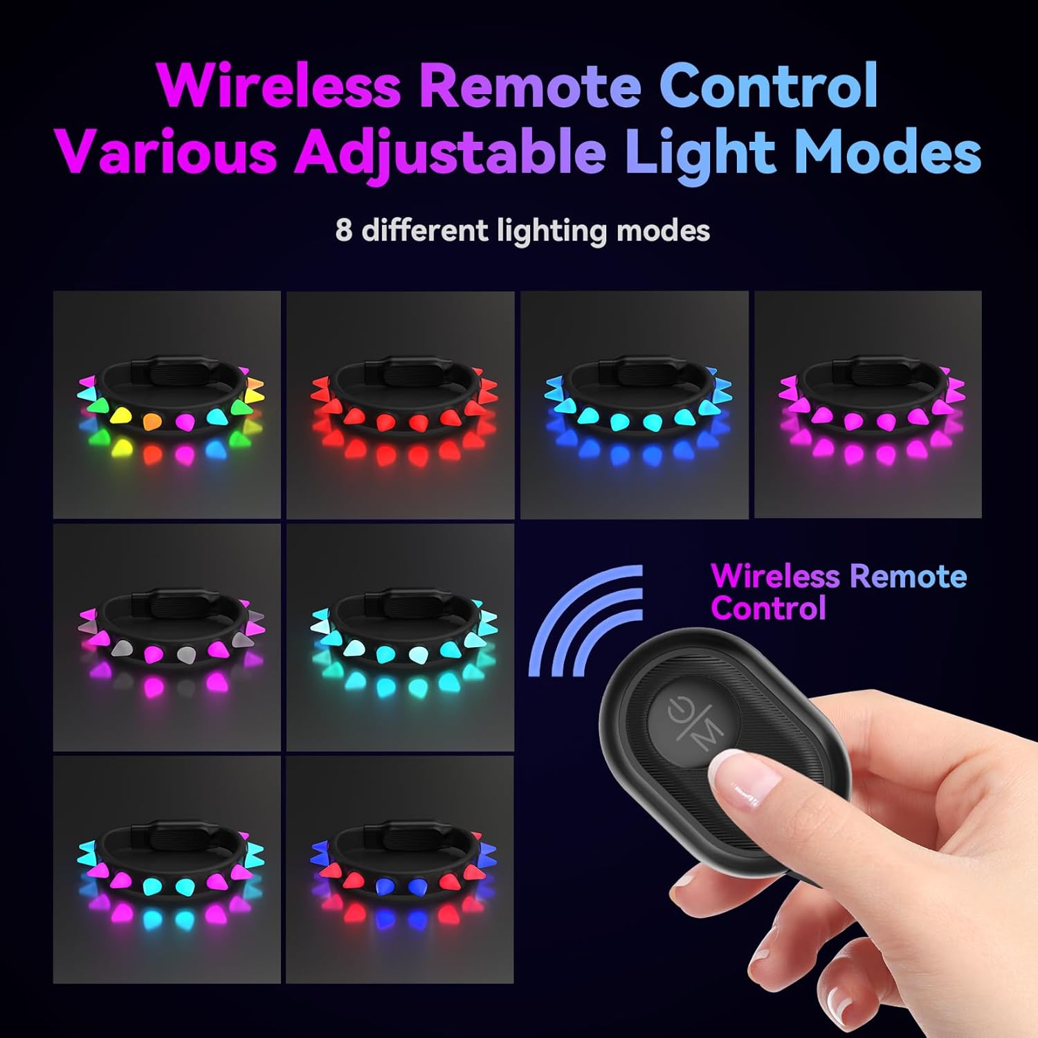 Light up Dog Collar Rechargeable LED Pet Collar with Wireless Remote Control Waterproof Dog Collar for Night Walking Adjustable Pet Safety Necklace for Small Medium Large Dogs(Black)