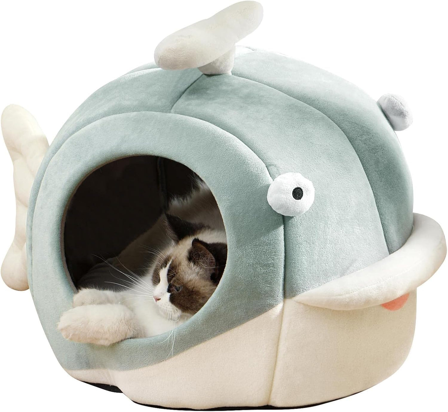 The Dolph-Inn Dream Cave- Cat Beds for Indoor Cats - Cat Bed Cave with Removable Washable Cushioned Pillow, Calming Cozy Soft Dolphin Cat Cave