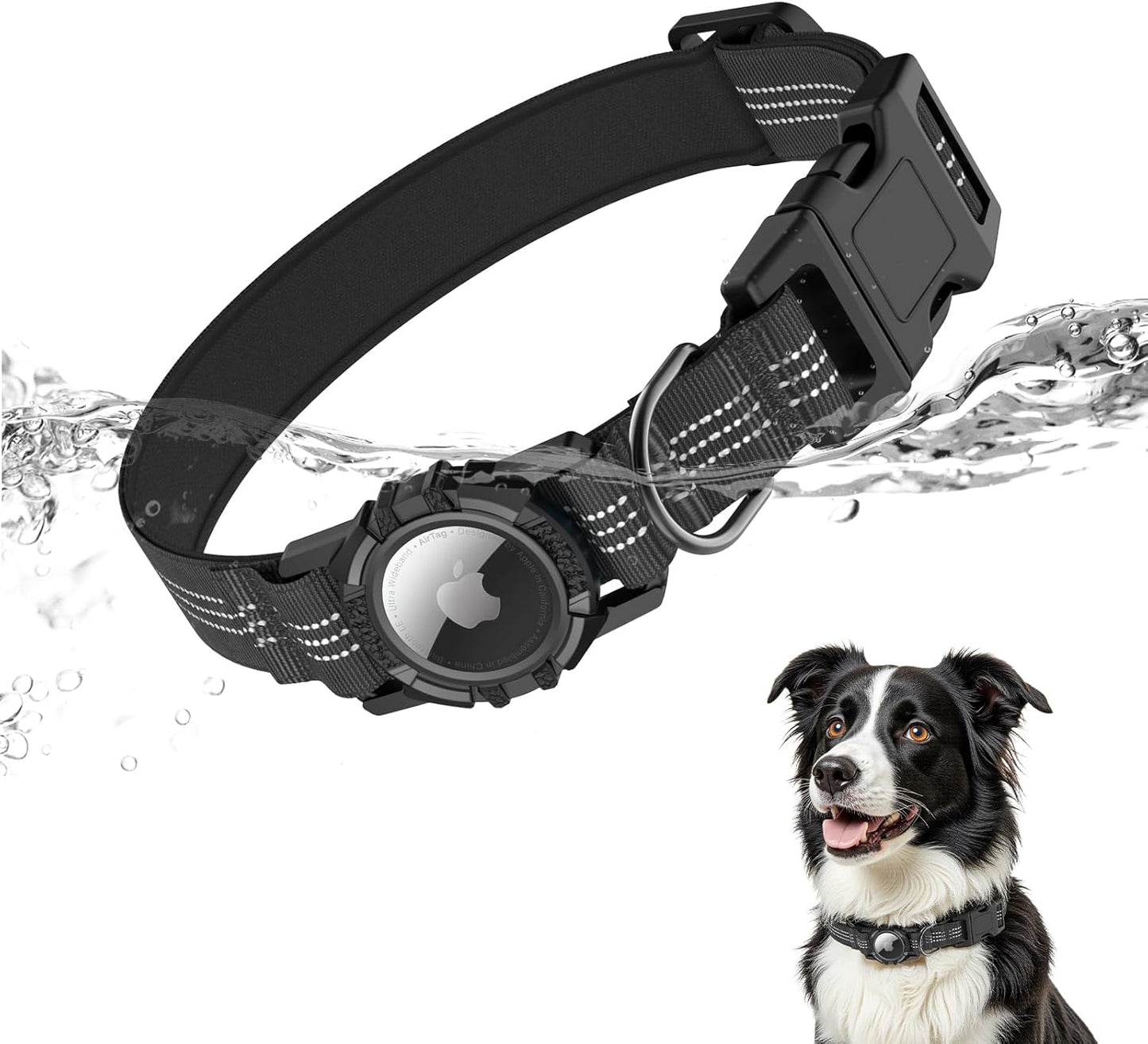 The WagGuard Collar - IP68 Waterproof Heavy Duty Reflective Padded Design with Integrated Airtag Holder for Dogs