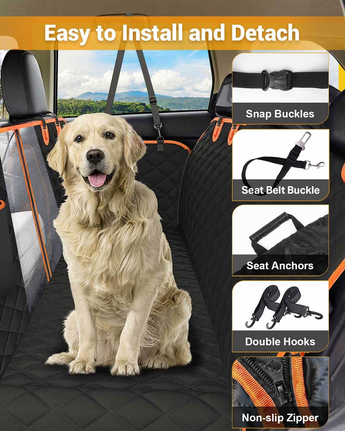 Premium waterproof dog car seat cover with safety harness for vehicle protection