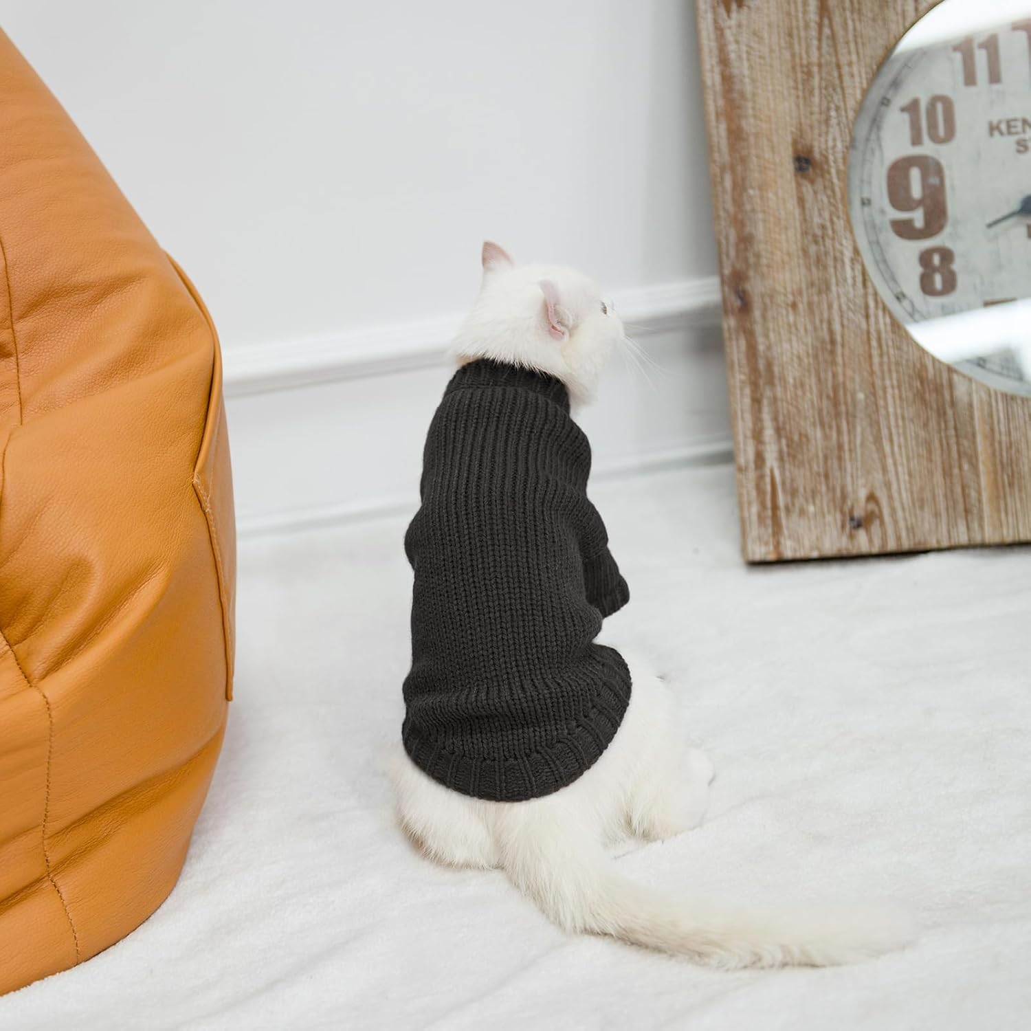 Cat Sweater for Cold Weather - Stylish Knitted Sweatshirt with Sleeves, Winter Kitten Clothes for All Different Cats (Small, Black)