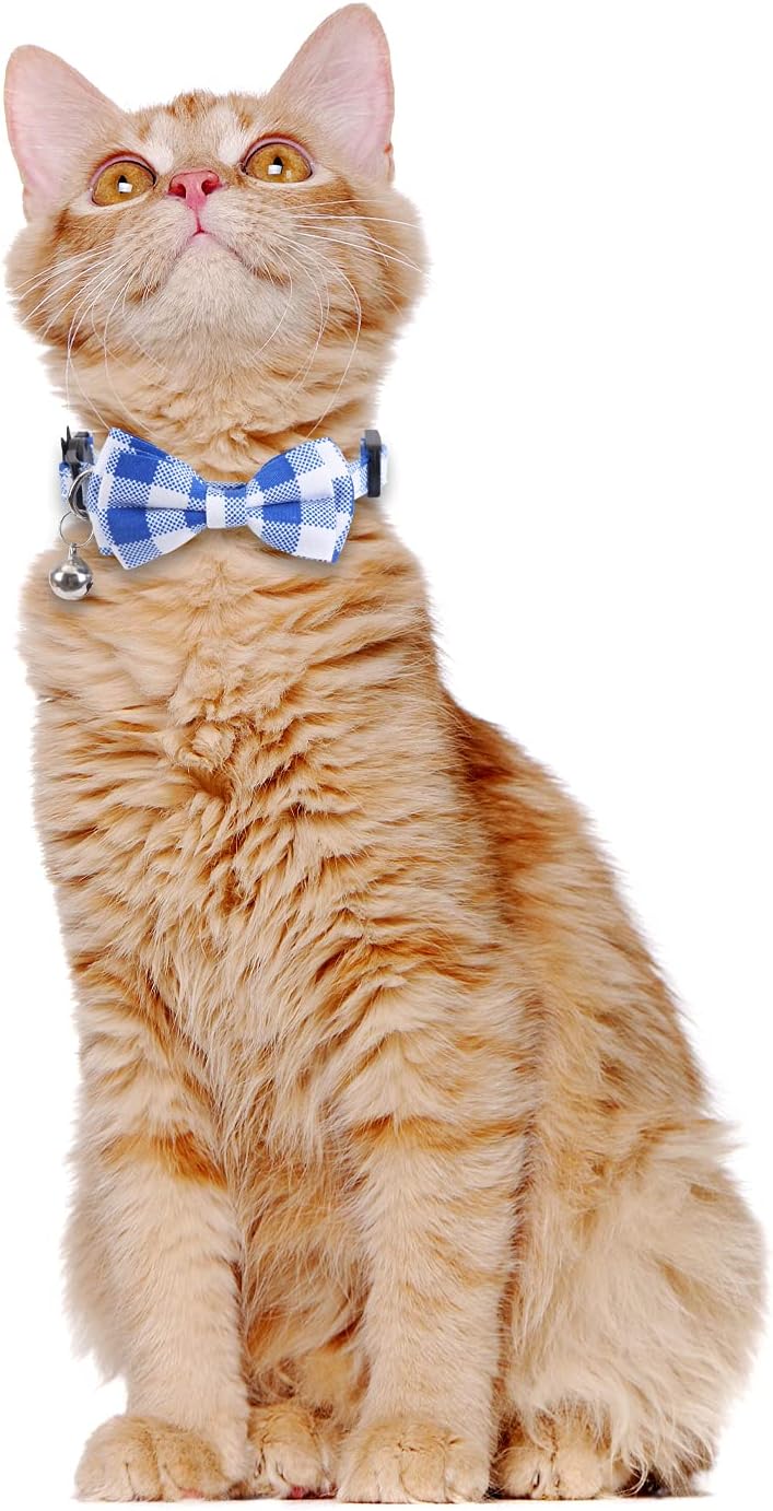 2 Pack/Set Cat Collar Breakaway with Cute Bow Tie and Bell Plaid Flower for Kitty Adjustable Safety