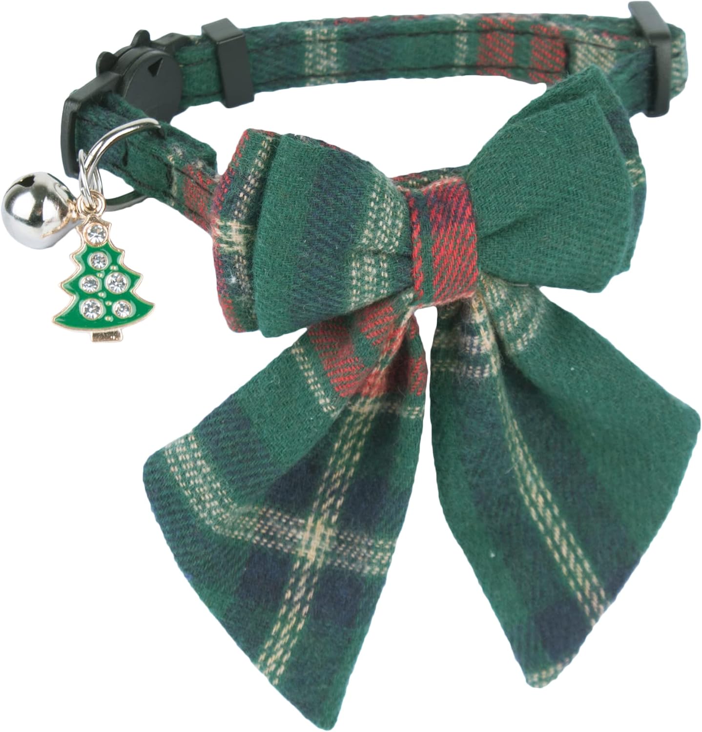Christmas Cat Collars Breakaway with Removable Bow Tie, 2 Pack Red Green Plaid Christmas Collar for Cats and Kittens