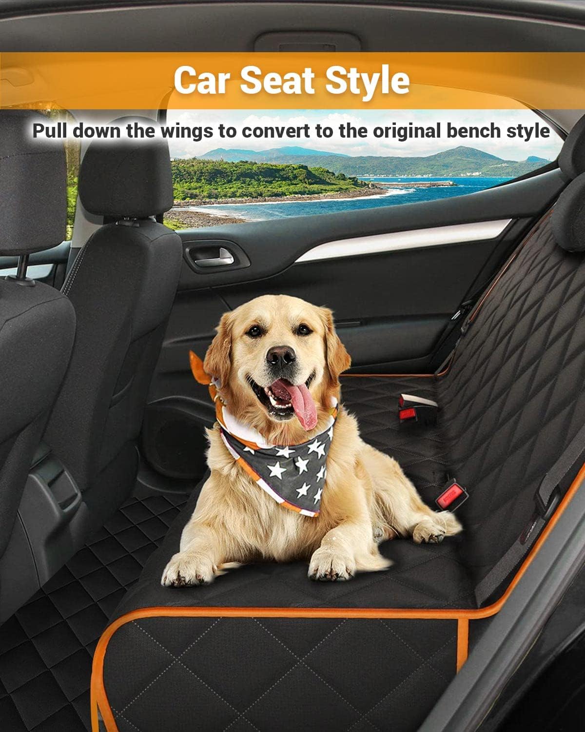 Premium waterproof dog car seat hammock cover for back seat protection in cars SUVs trucks