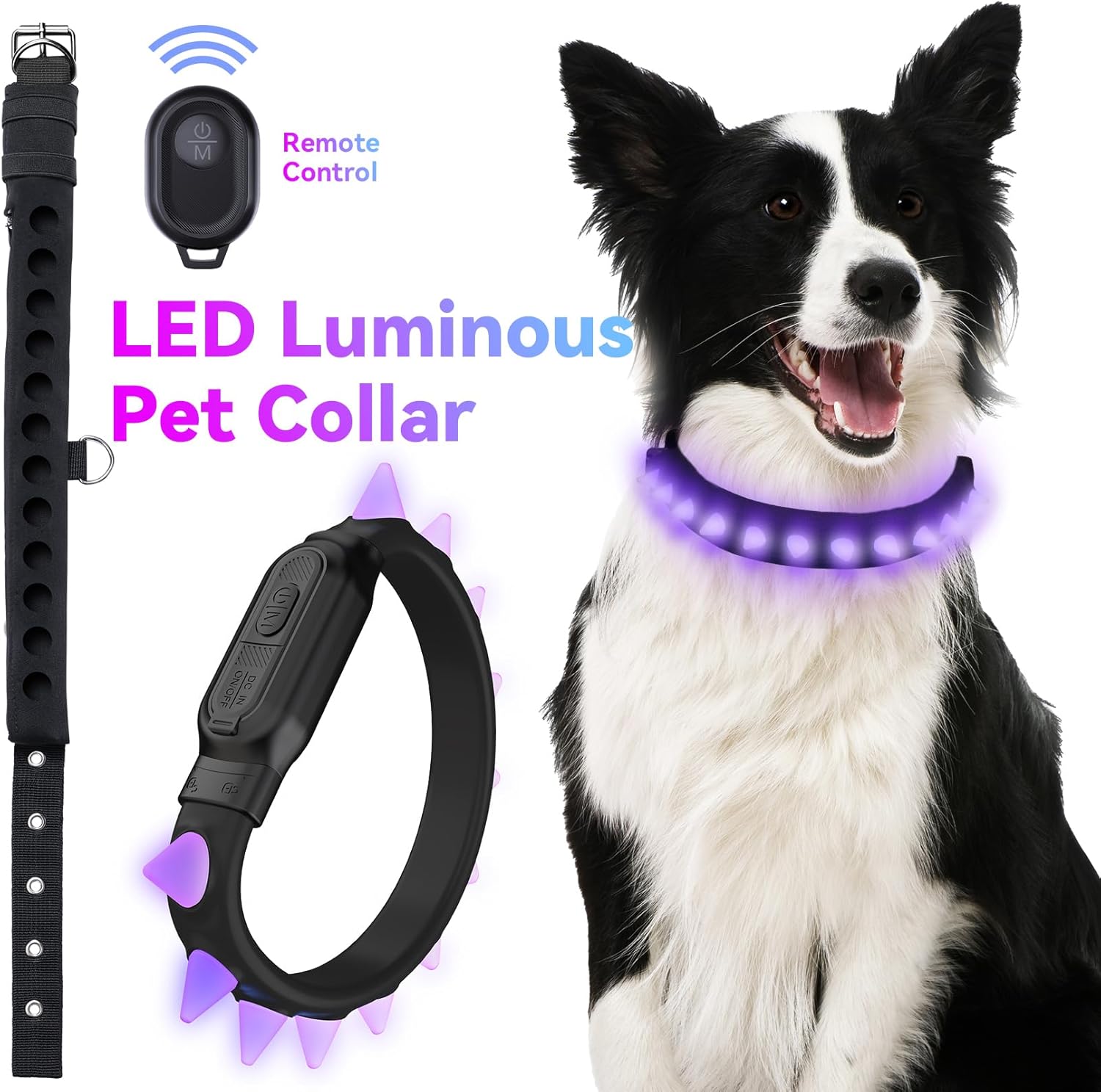 Light up Dog Collar Rechargeable LED Pet Collar with Wireless Remote Control Waterproof Dog Collar for Night Walking Adjustable Pet Safety Necklace for Small Medium Large Dogs(Black)