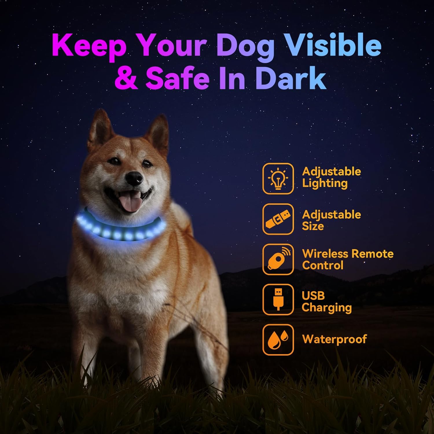 Light up Dog Collar Rechargeable LED Pet Collar with Wireless Remote Control Waterproof Dog Collar for Night Walking Adjustable Pet Safety Necklace for Small Medium Large Dogs(Black)