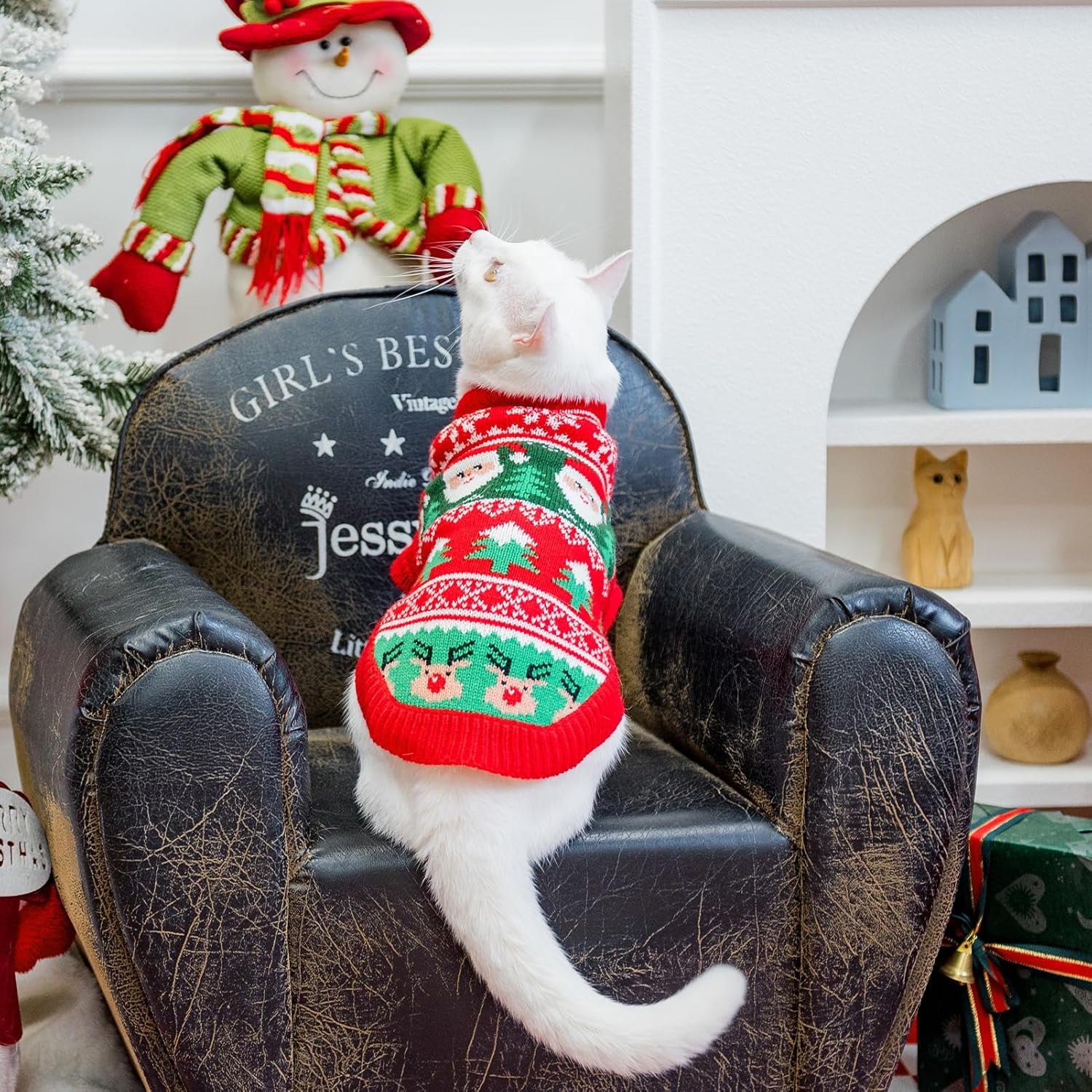 Christmas Sweater - Stylish Knitted Outfit for Cats, Soft Clothes, Knitwear Xmas Sweater with Sleeve, Warm Apparel for Kittens and All Cats, Medium