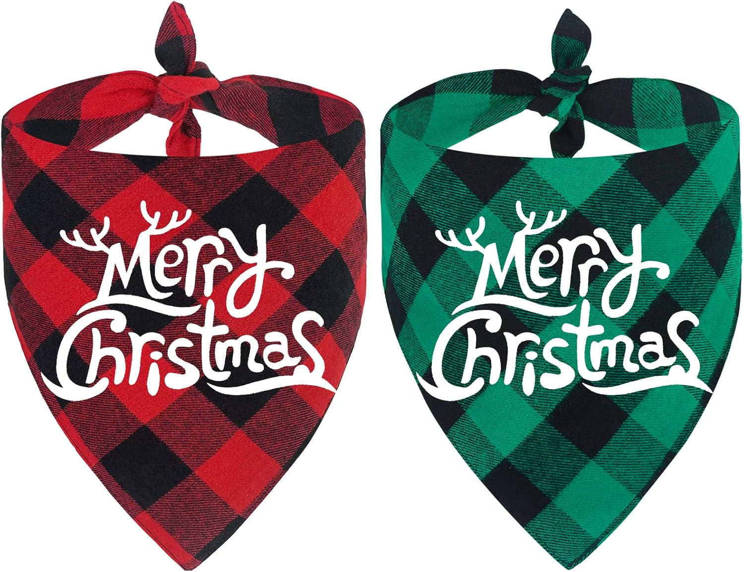 Merry & Bright Bandana Duo - 2 Pack Dog Bandanas Christmas Classic Buffalo Plaid Dog Bandana