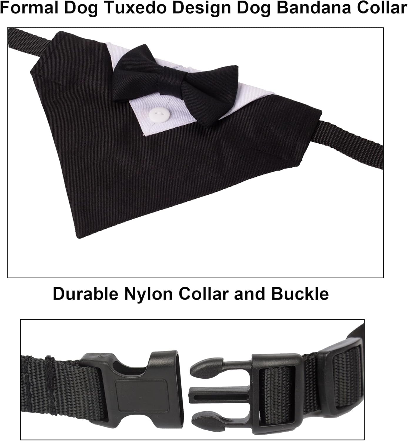 Formal Dog Tuxedo, Wedding Dog Collar with Bow Tie, Adjustable Pet Wedding Collar Bandana for Dogs