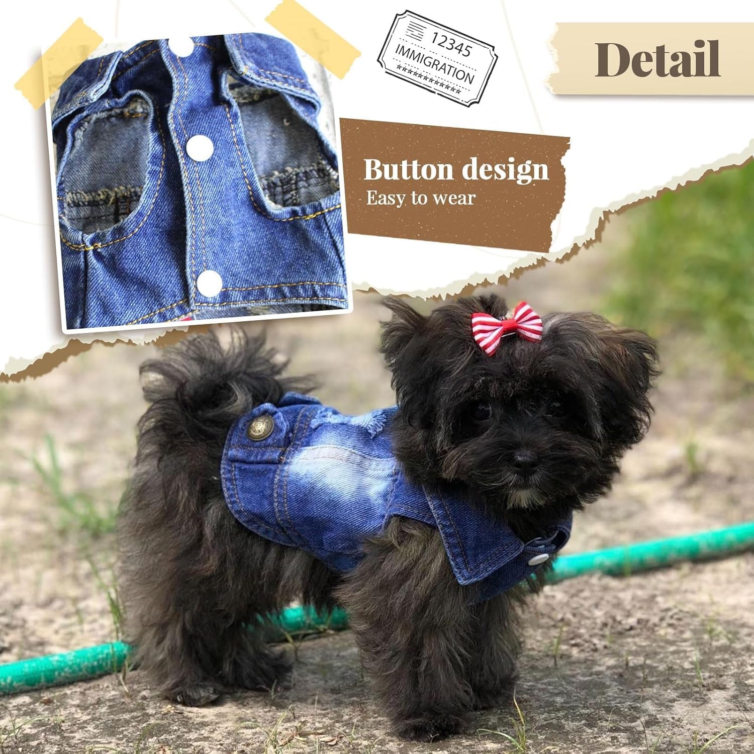 Cool Dog Jean Jacket Small Puppy Outfits Frenchie Clothes Denim Coats for Small Medium Dogs Cats Boys Girls Pet Vest Dog Shirt Clothing Doggy Costume (Blue, Xs(Suggest 2-4 Lbs))