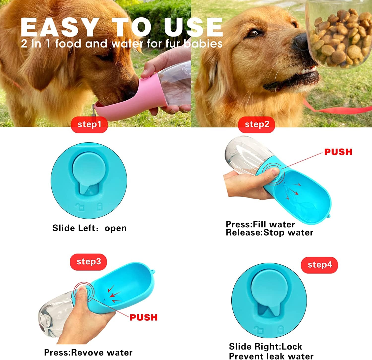 Sip & Snack Travel Bottle - Portable Water Bottle with Food Container for Dogs