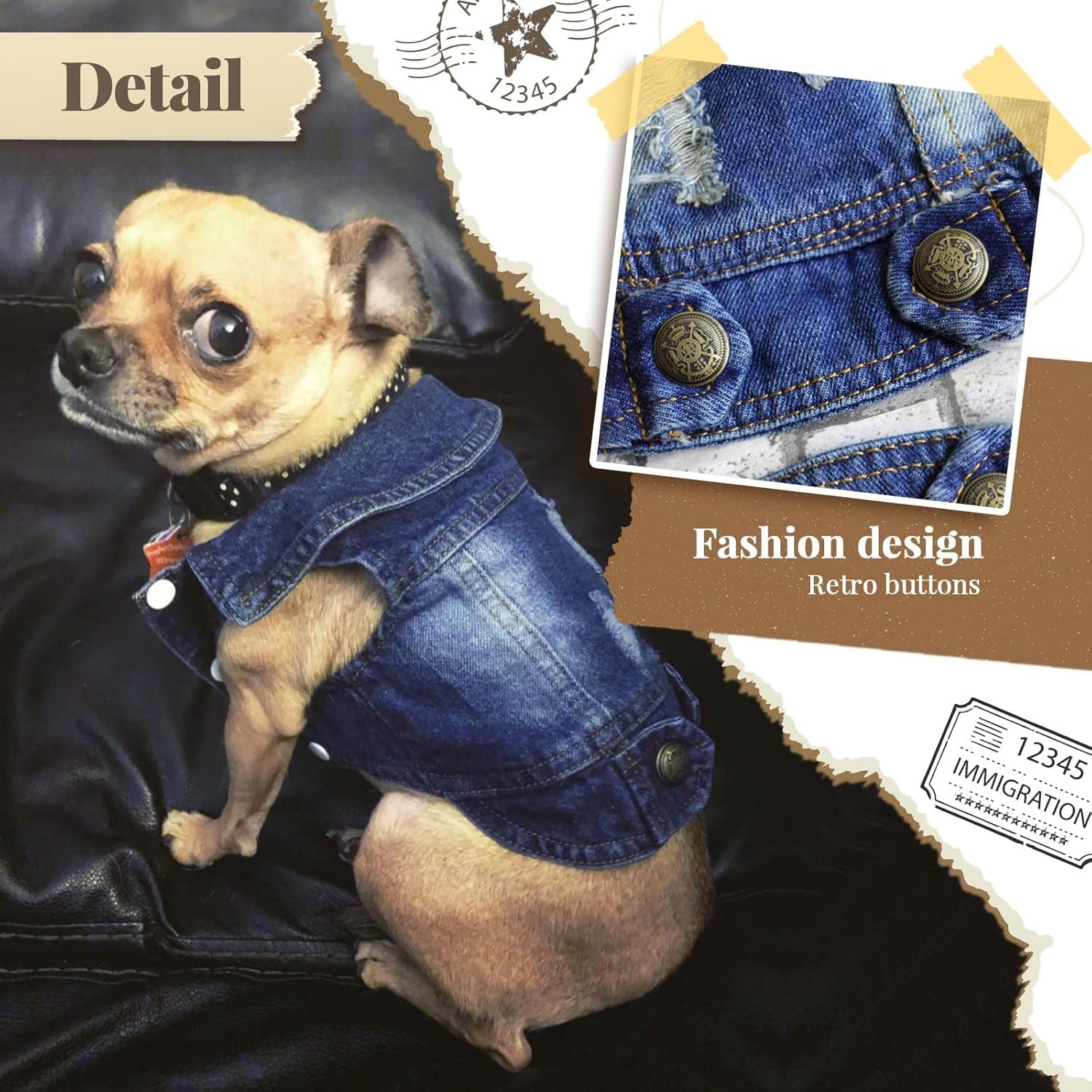 Cool Dog Jean Jacket Small Puppy Outfits Frenchie Clothes Denim Coats for Small Medium Dogs Cats Boys Girls Pet Vest Dog Shirt Clothing Doggy Costume (Blue, Xs(Suggest 2-4 Lbs))