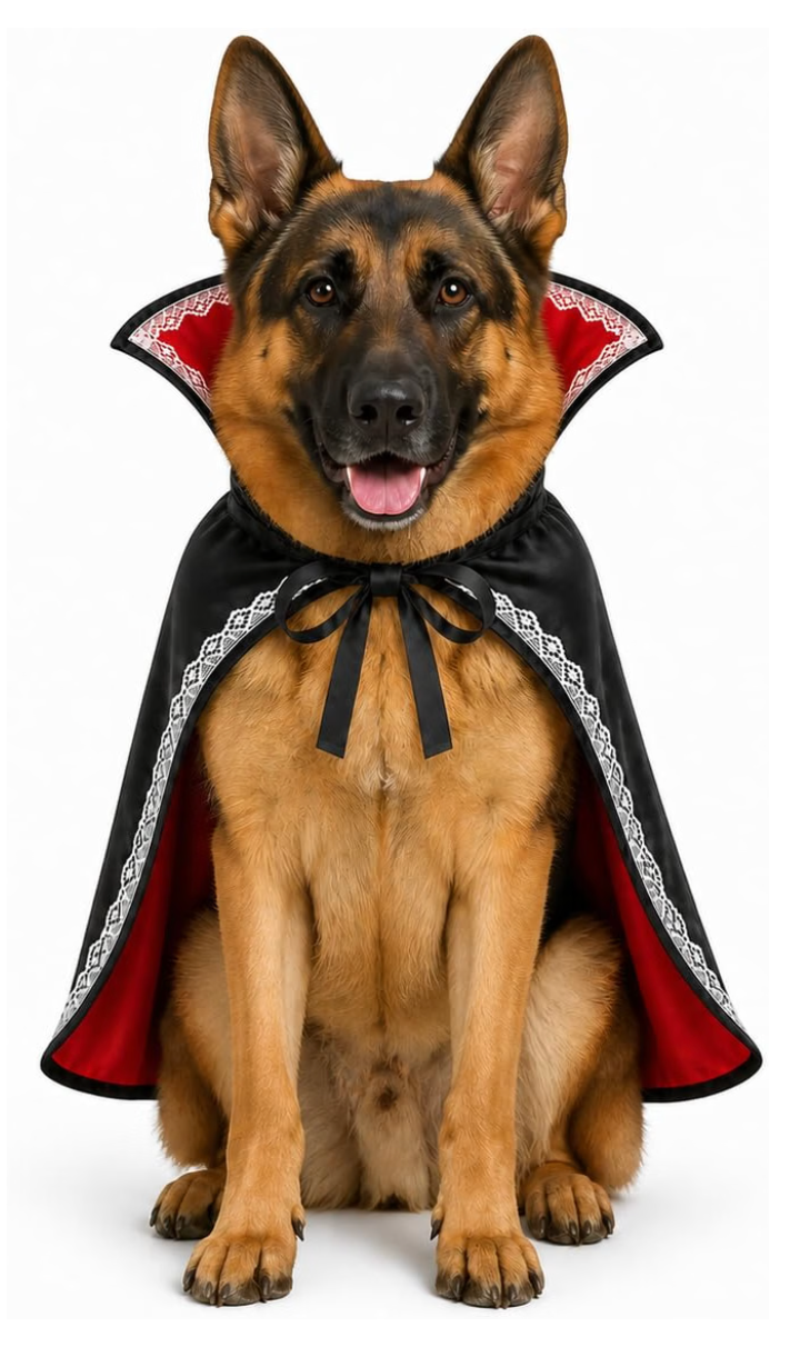 Count Barkula Halloween Vampire Cape Costume for Dogs with Stand-Up Collar, Lace Trim and Adjustable Tie
